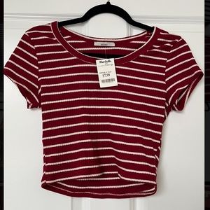 Red and white striped crop short sleeved top